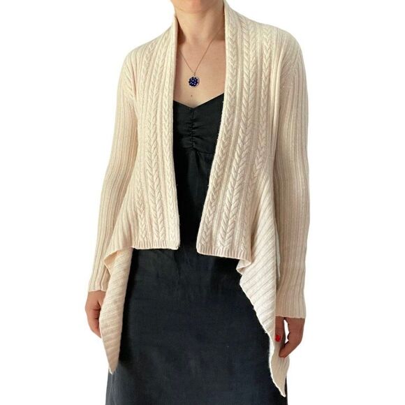 Autumn Cashmere Pale Pink 100% Cashmere Cable Knit Asymmetrical Hem Cardigan XS - Picture 5 of 6